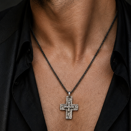 Collar cruz y cadena plata