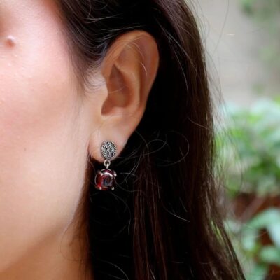 pendientes granate y plata